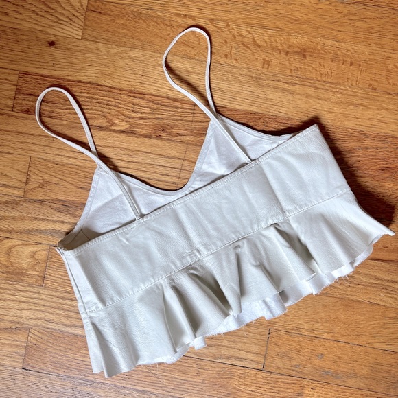 Zara Cream Leather Peplum Spaghetti Strap Tank - Picture 3 of 4
